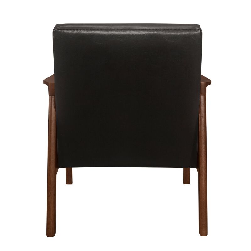 Aly 31 Inch Accent Chair Armchair, Dark Brown Faux Leather, Solid Wood - Benzara
