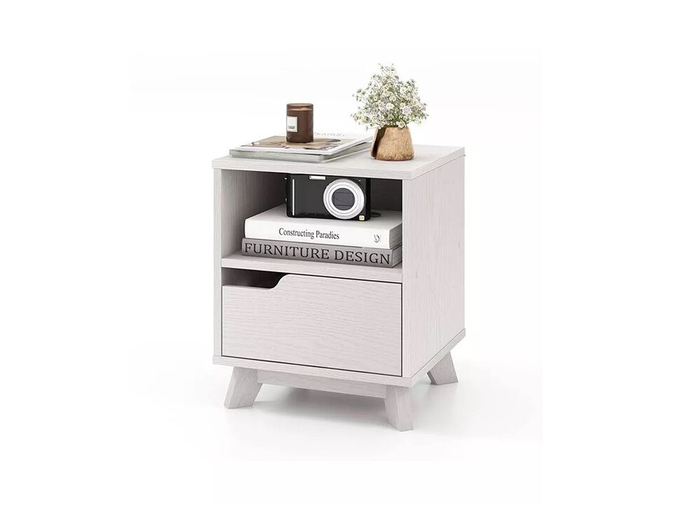 Costway 2 PCS Nightstand Set of 2 Sofa Side End Table with Storage Shelf & Drawer Space-Saving.