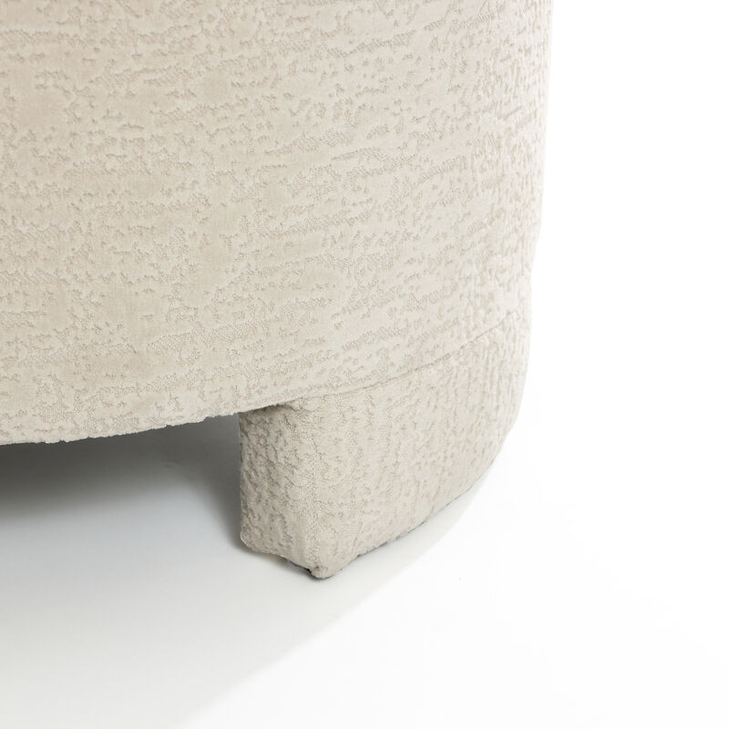 LuxenHome Upholstered Cream Modern Round Ottoman
