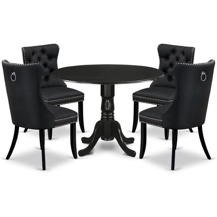 5 Piece Modern Dining Table Set Consists of a Round Kitchen Table with Dropleaf