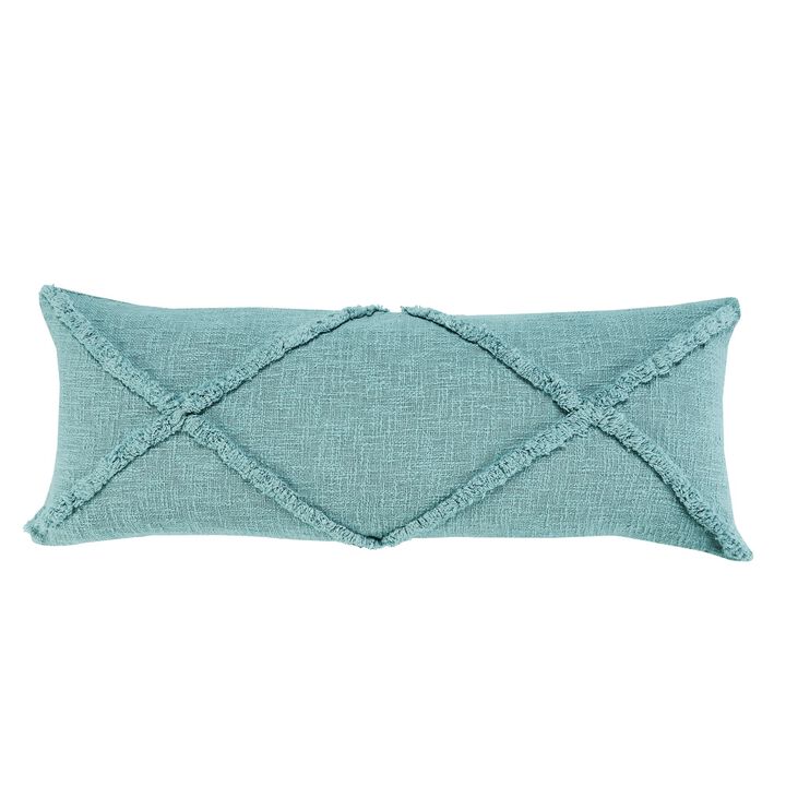 36" Blue Hand Woven Diamond Tufted Rectangular Throw Pillow