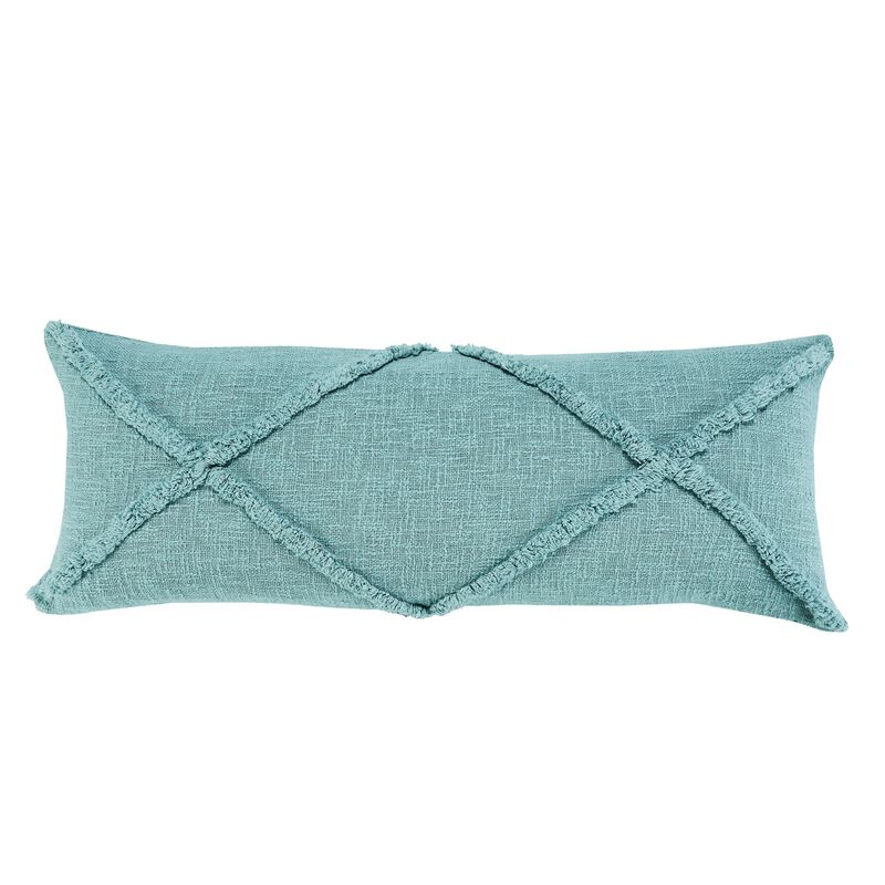 36" Blue Hand Woven Diamond Tufted Rectangular Throw Pillow