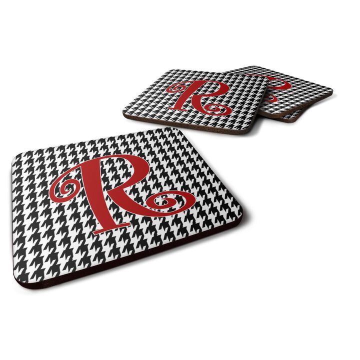 Caroline's Treasures CJ1035-RFC Monogram-Houndstooth Black Foam Coasters (Set of 4), Initial Letter R, 3.5 H x 3.5 W, Multicolor