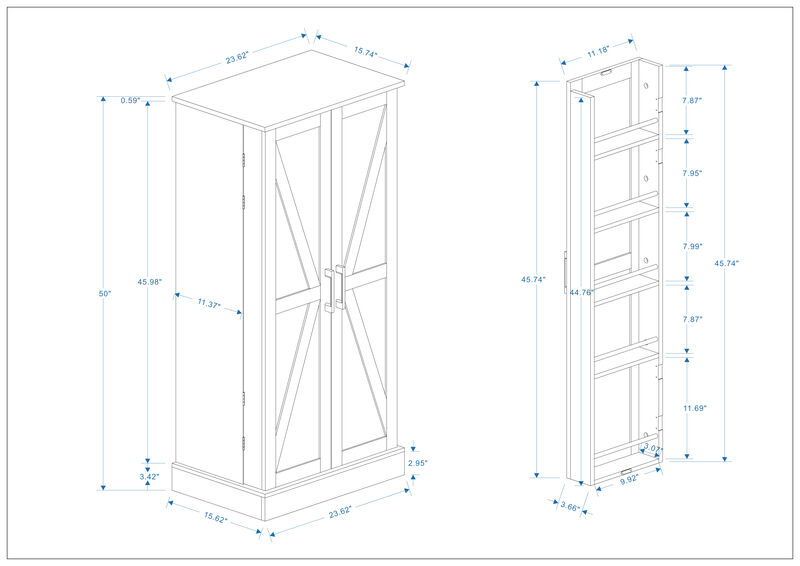 White Wood 23.62 in. Pantry Cabinet with 2 Doors and Adjustable Shelves