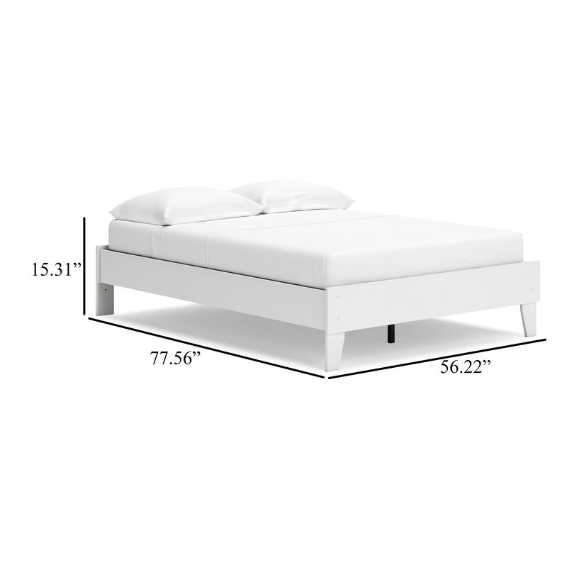 Alli Full Size Platform Bed, Modern Matte White Wood, Low Profile Legs - Benzara