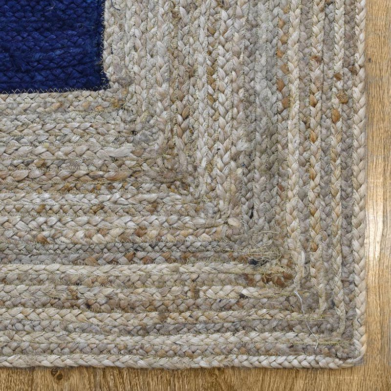 HAND WOVEN JUTE ECO-FRIENDLY Contemporary AREA RUGS  - 4'x6', Rectangle Shape, Blue Beige Color, Contemporary, High Pile, Natural Fiber, Outdoor Indoor Handmade Area Rugs for Living Room (J00026)