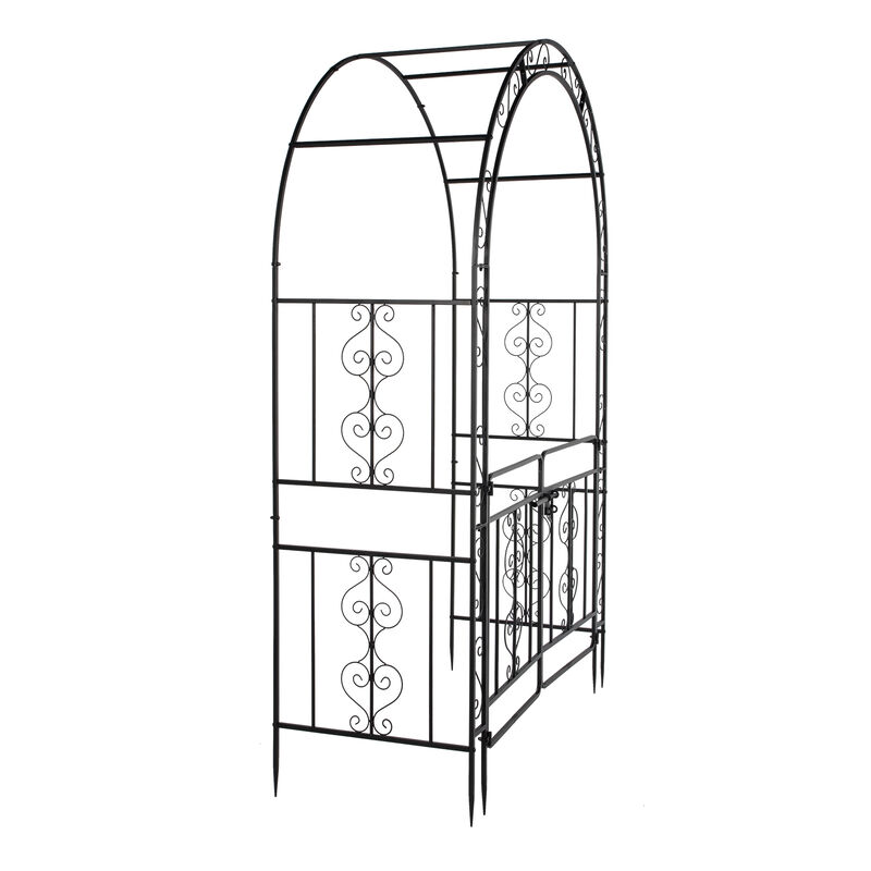 Iron Arch with Arc Roof, Double Layer with Door, Wrought Iron Arch for Courtyard or Garden