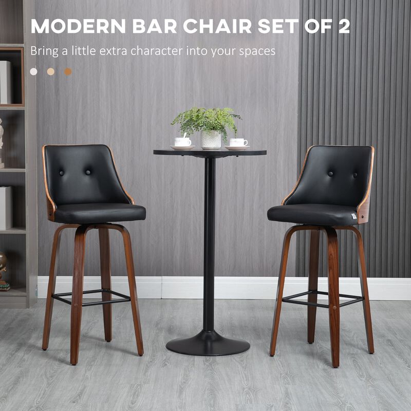 Black Bar Duo: Counter Height Swivel Stools with PU Leather Back