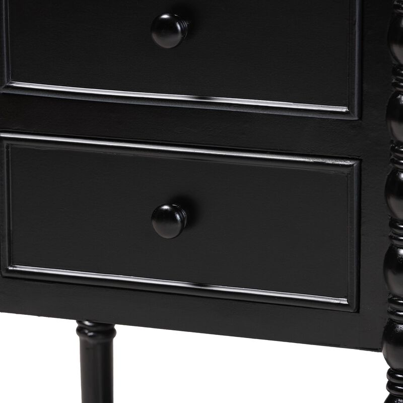 Baxton Studio Malinda Classic Black Wood 3 Drawer End Table with Spindle Legs