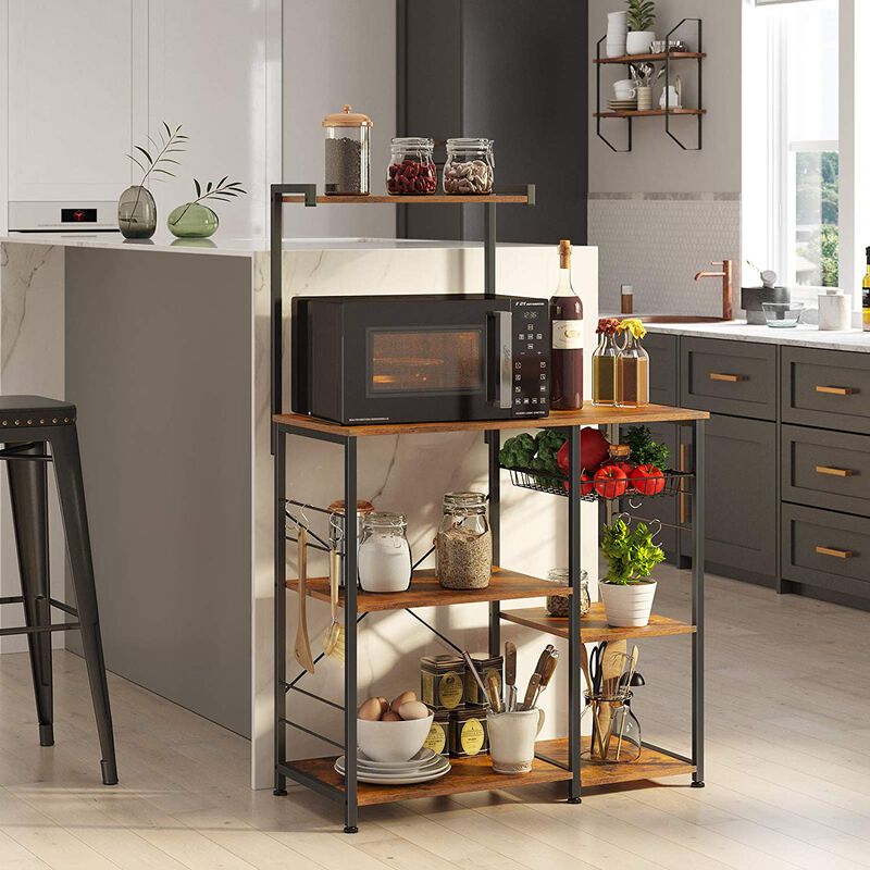 Baker’s Rack with Shelves, Kitchen Shelf with Wire Basket