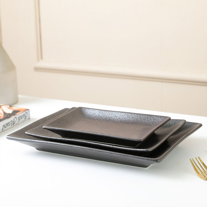 Stone Lain Valencia Porcelain Serving Plate Set 3 Piece, Metallic Grey