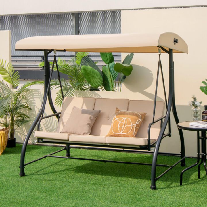 Hivvago 3 Seat Outdoor Porch Swing with Adjustable Canopy
