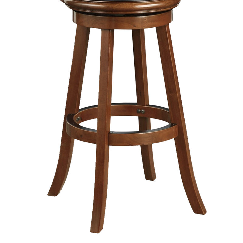 Pio 34 Inch Extra Tall Swivel Bar Stool, Wood, Faux Leather, Cherry Brown-Benzara