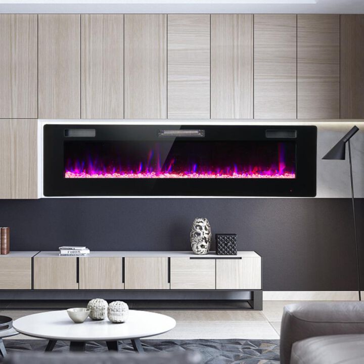 Hivvago 60 Inches Ultra-thin Electric Fireplace with Remote Control and Timer Function
