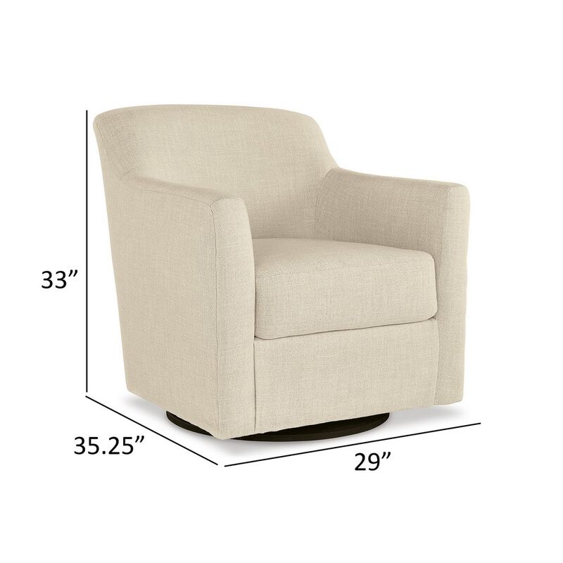 Leena 35 Inch Swivel Accent Chair, Soft Beige Linen Polyester, Reversible - Benzara