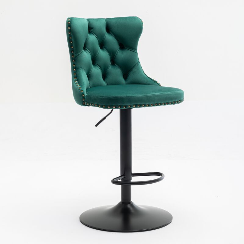 Adjustable Velvet Barstools, Set of 2, Green