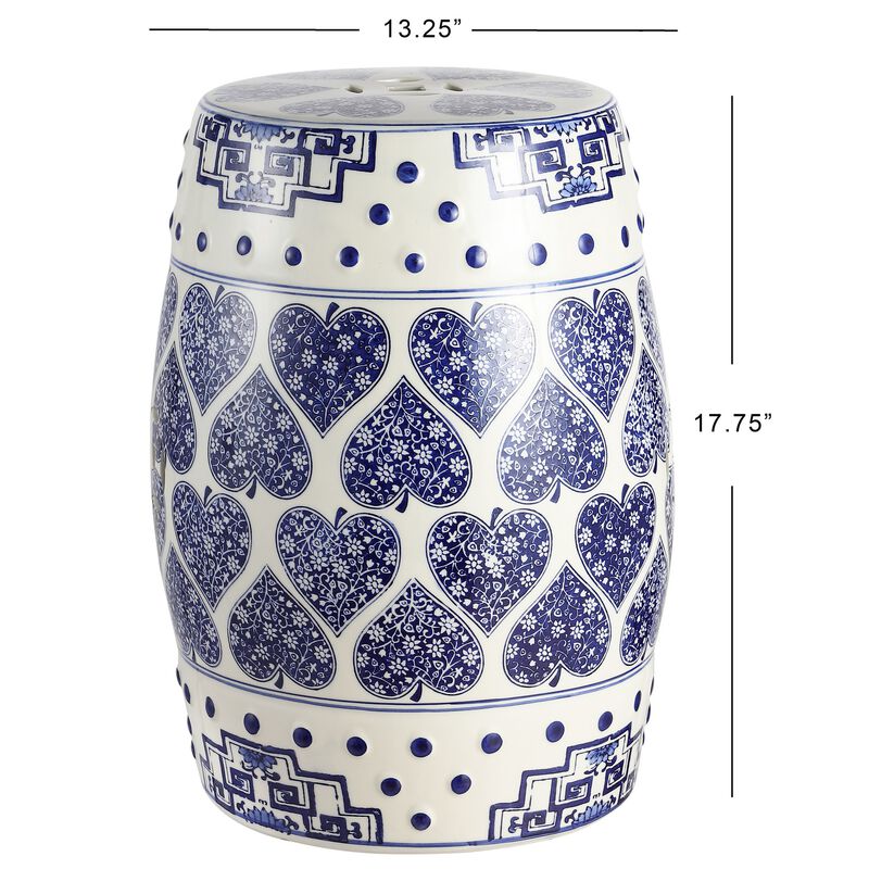 Happy Hearts Chinoiserie Ceramic Drum Garden Stool