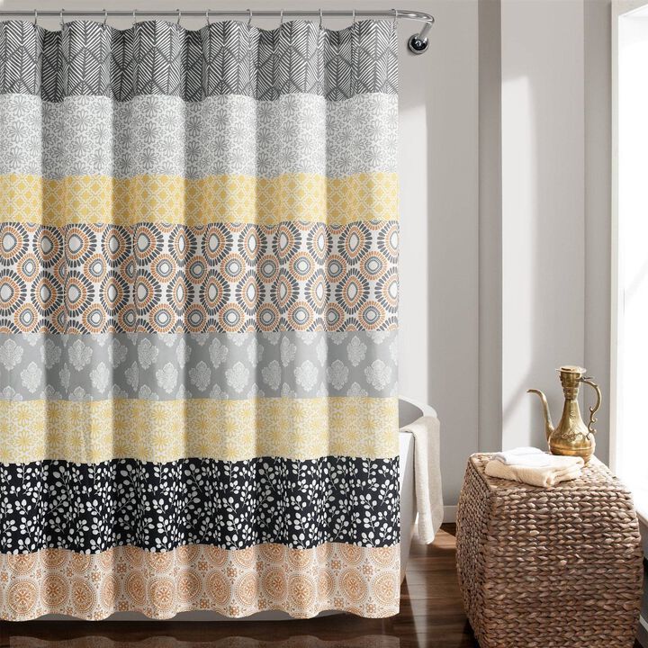 Modern Boho Shower Curtain – Damask Floral Pattern on Water-Resistant Polyester Fabric