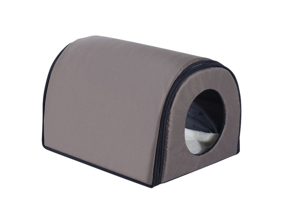 Warm Feline Retreat: Brown Elevated Waterproof Heated Outdoor Cat House