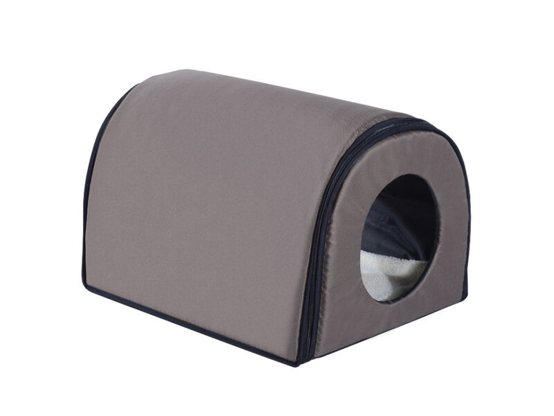 Warm Feline Retreat: Brown Elevated Waterproof Heated Outdoor Cat House