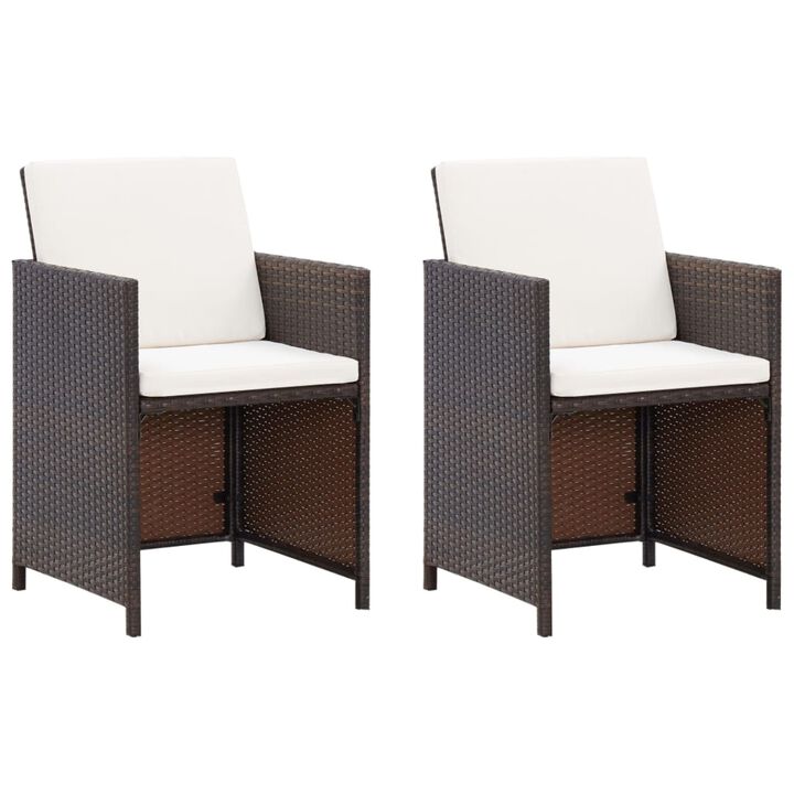 vidaXL Garden Chairs with Cushions 2 pcs Poly Rattan Brown
