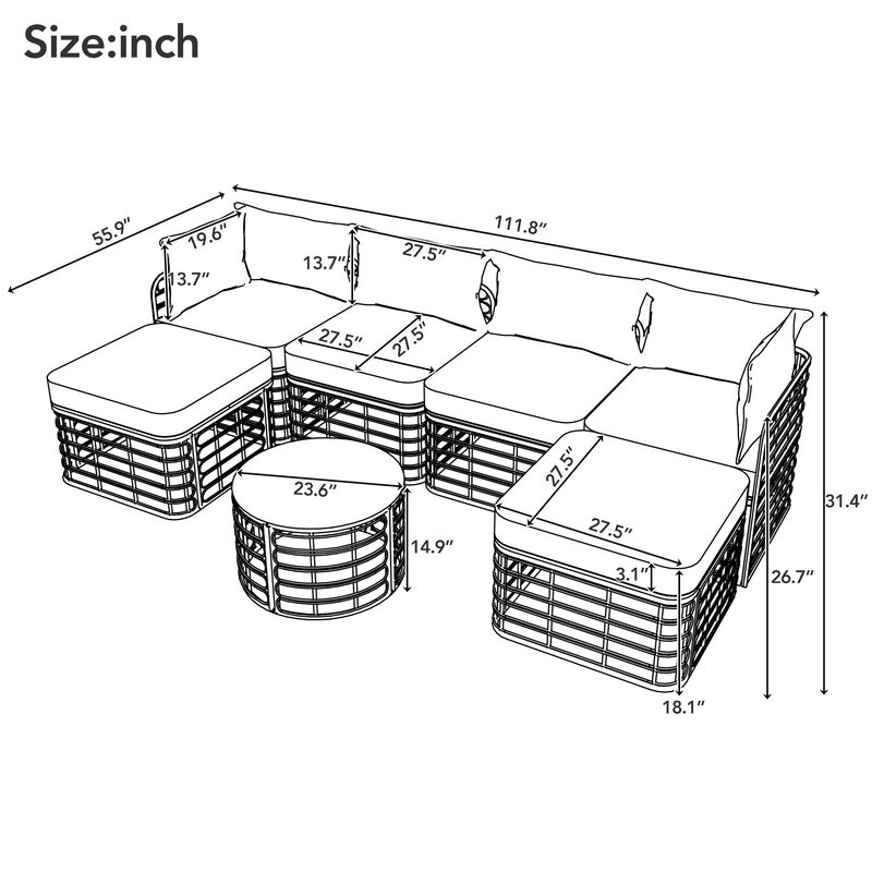 Merax 7 Pieces Outdoor Patio Furniture Sofa Set with Table