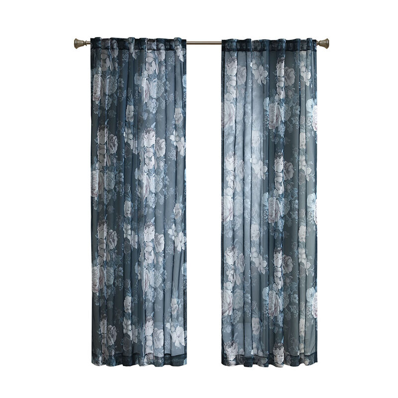 Gracie Mills Caelum Mauve Floral Print Rod Pocket and Back Tab Voile Sheer Curtain
