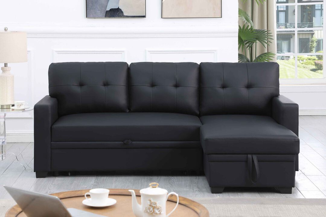 Upholstered Pull out Sectional Sofa with Chaise For Living Room