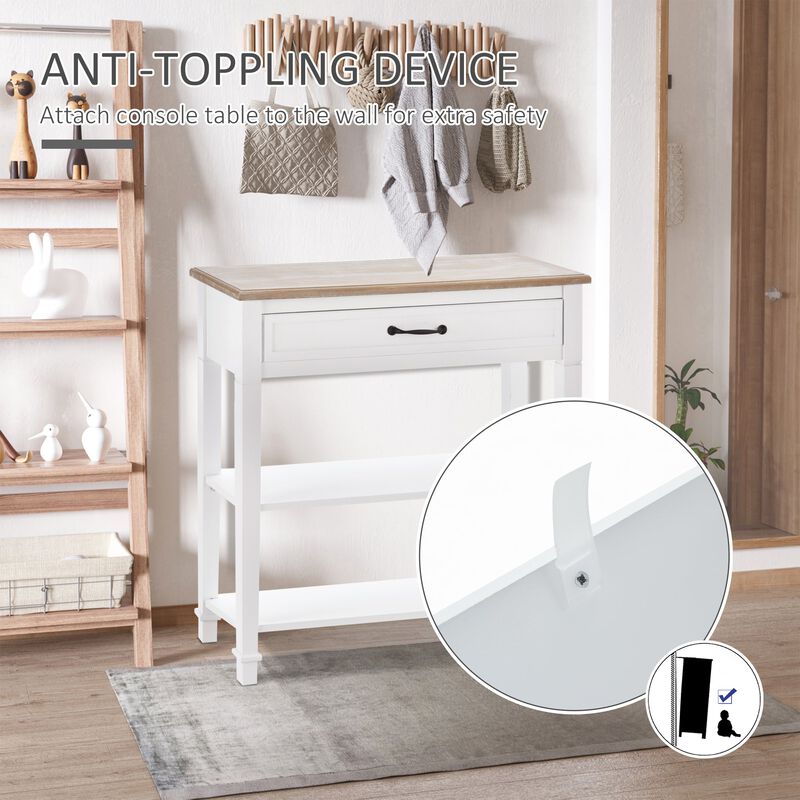 White Retro Entryway: Multifunctional Console Table with Storage
