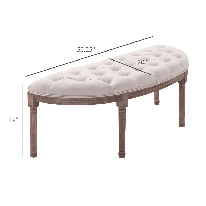 Classic Elegant Velvet Touch Fabric Sitting Ottoman Seat with Rubberwood Legs