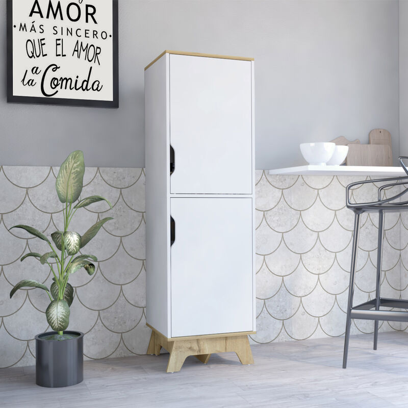 Light Oak White Microwave Tall Cabinet