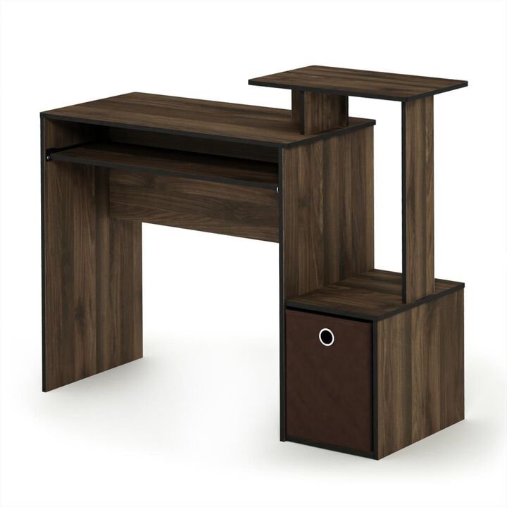Furinno Furinno Econ Multipurpose Home Office Computer Writing Desk w/Bin, Columbia Walnut/Dark Brown, 12095CWN/DBR