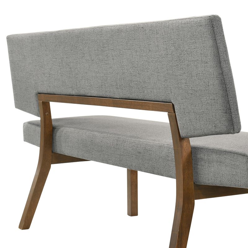 Yumi 63 Inch Dining Bench, Seat and Back with Charcoal Fabric, Walnut  - Benzara