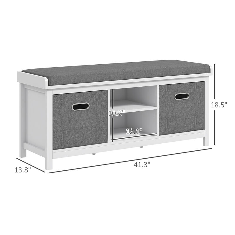 HOMCOM Storage Shoe Bench with Cushion, Fabric Drawers for Entryway, White