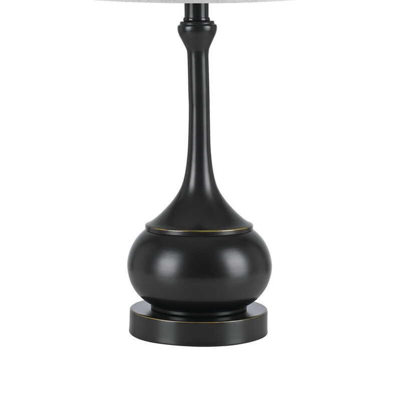 Elongated Bellied Shape Metal Accent Lamp with Drum Shade, Black-Benzara