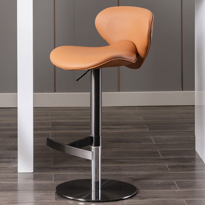 Swivel Stainless Steel Bar Stool in Brown