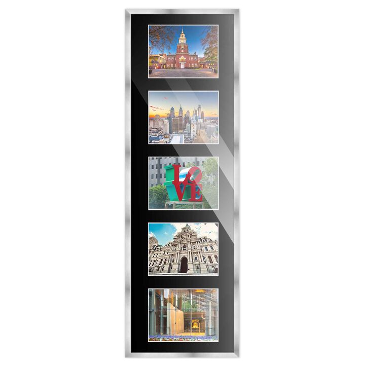 7.5x23.5 Wood Collage Frame with Black Mat For 5 4x6 Pictures