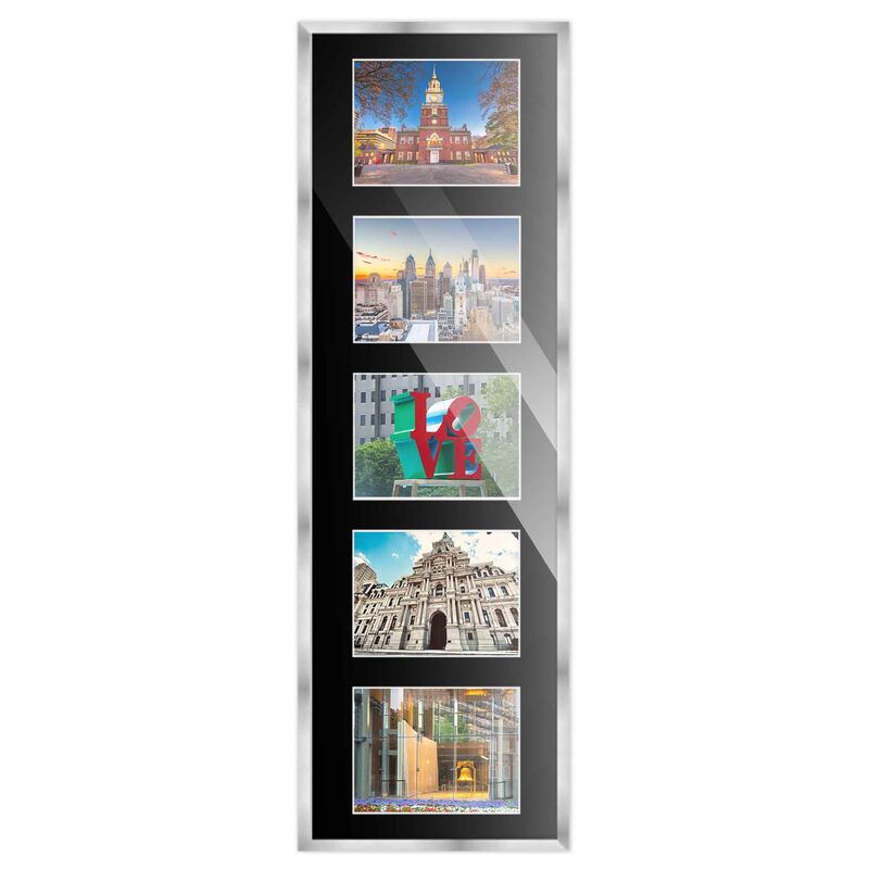 7.5x23.5 Wood Collage Frame with Black Mat For 5 4x6 Pictures