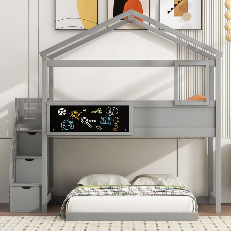Merax House Bunk Bed with Storage Staircase