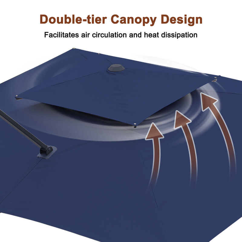 MONDAWE 10ft Patio Double Top Bright Umbrella Removable LED With Base Stand Included, Navy