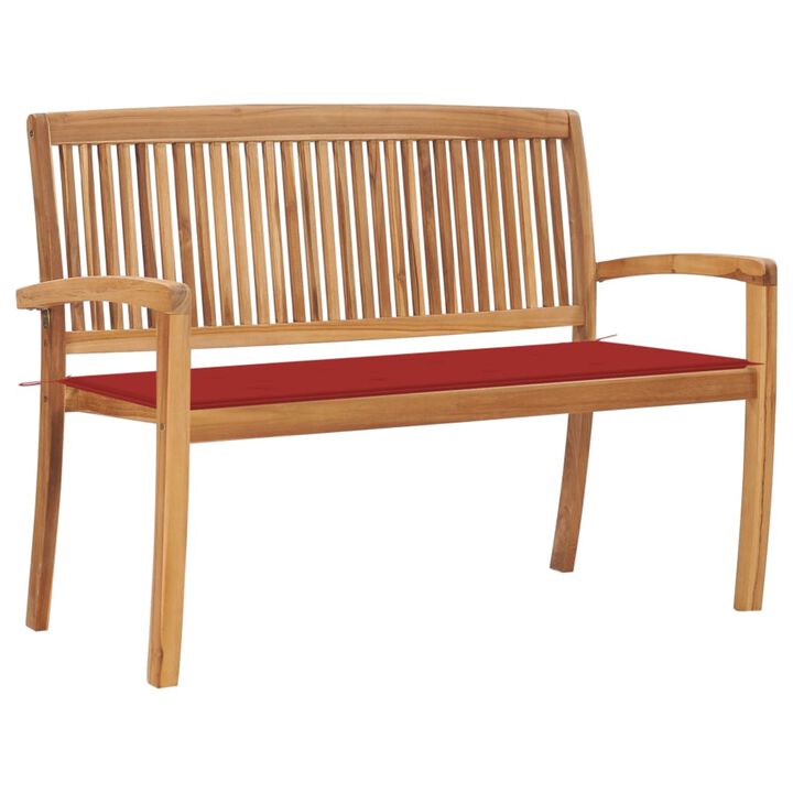 vidaXL Stacking Garden Bench with Cushion 50.6" Solid Teak Wood