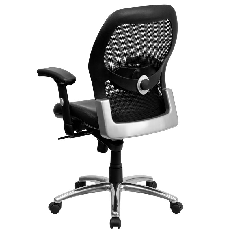 Albert Mid-Back Black Super Mesh Executive Swivel Office Chair with LeatherSoft Seat, Knee Tilt Control and Adjustable Lumbar & Arms