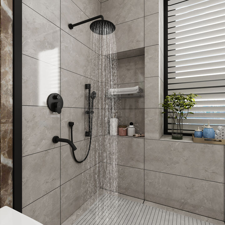 Mondawe 9 Inch 3-functions Wall Mounted Rainfall Shower Body Round Top Spray System with Handheld