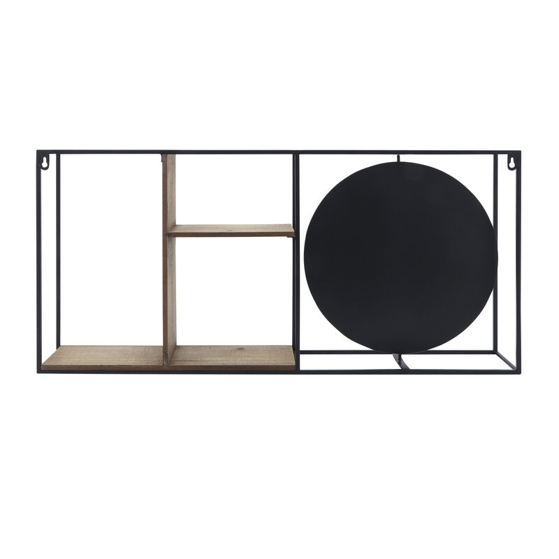 Metal/wood 34" Wall Shelf with Mirror