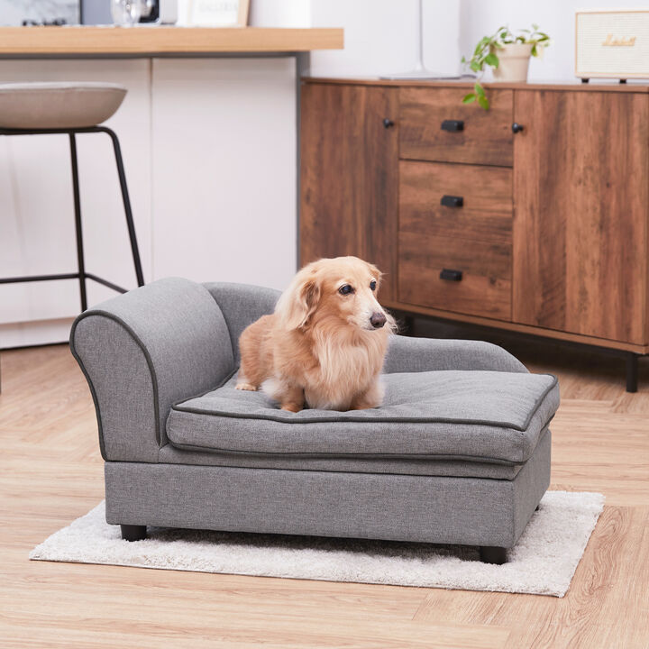 Teamson Pets Ivan Linen 27.5'' L x 17'' W Pet Sofa with Storage & Washable Cover, Grey