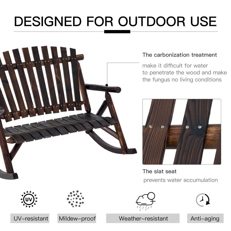 Garden Relaxer: Carbonized High-Back Wooden Rocking Chair