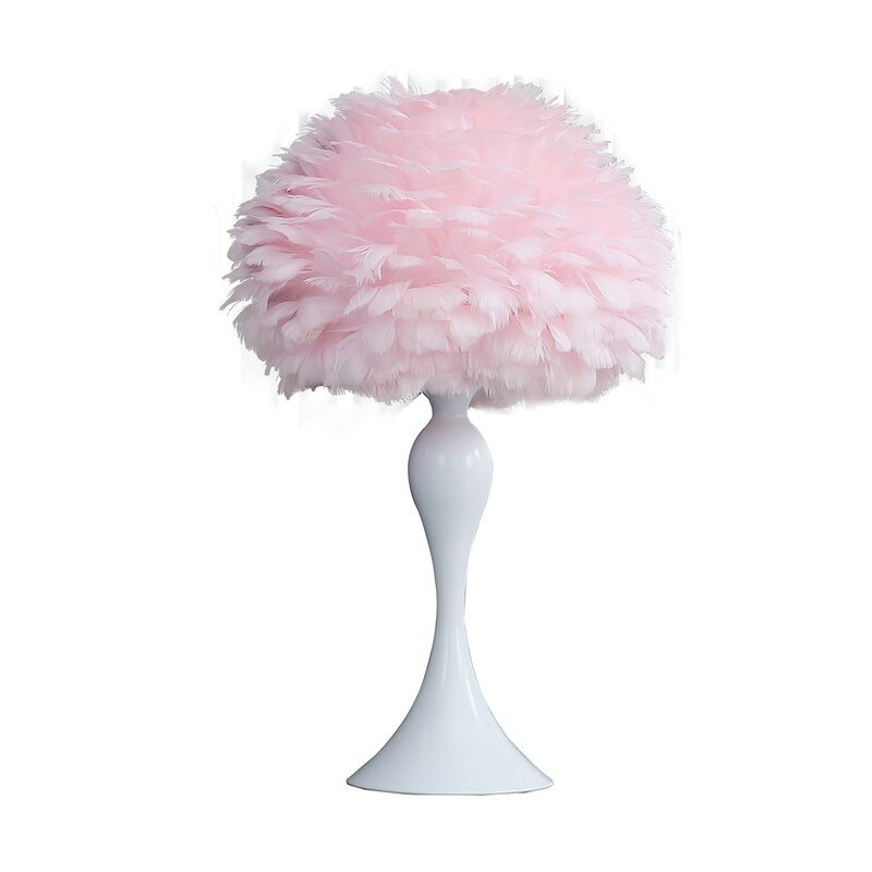 Lily 24 Inch Metal Glam Feather Table Lamp, Candlestick, 40W, Pink, Red-Benzara