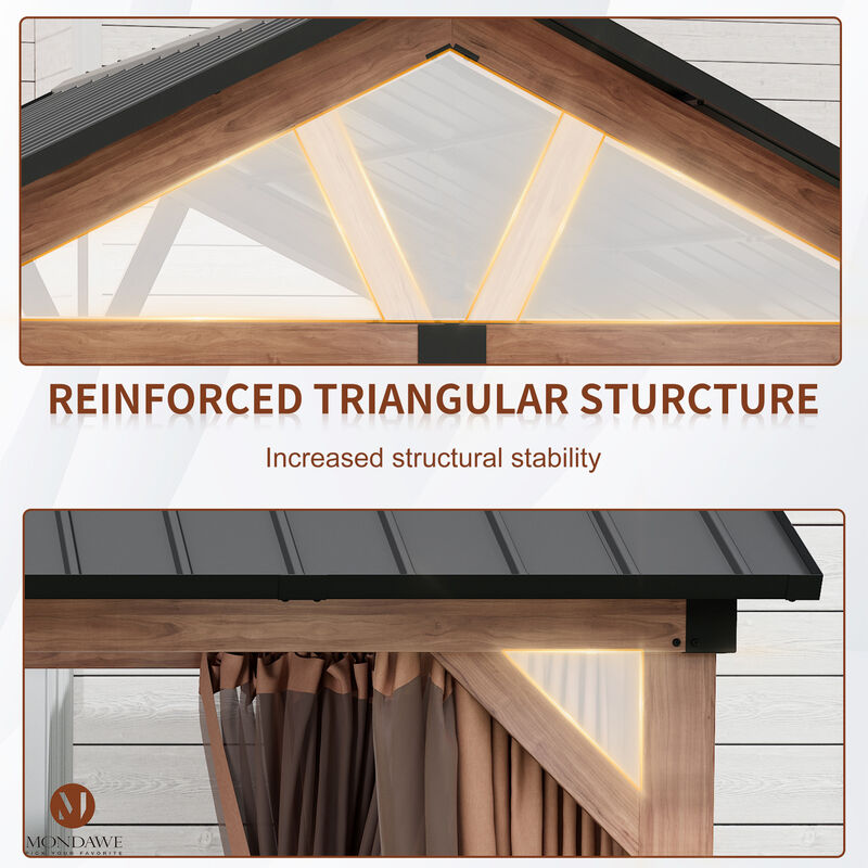 MONDAWE 13 ft. x 11 ft. Patio Hardtop Gazebo Gable Roof  Aluminium Frame Galvanized Steel Top with Curtain and Netting