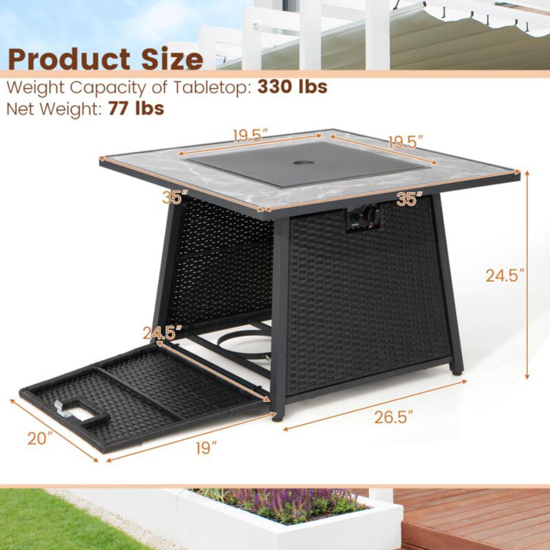 Hivvago 35 Inch Propane Gas Fire Pit Table Wicker Rattan with Lava Rocks PVC Cover-Black