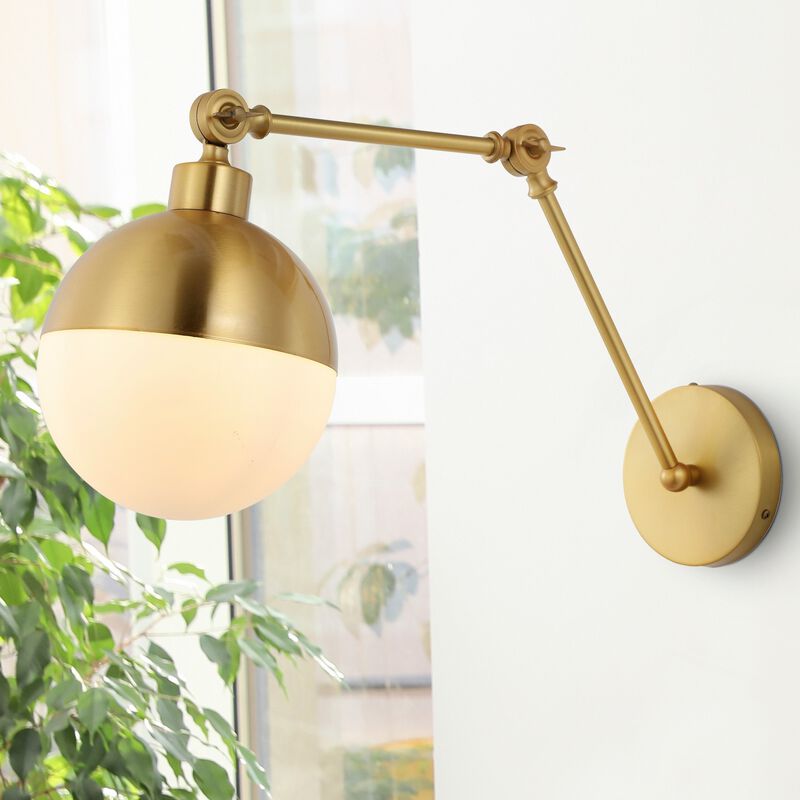 Alba 1-Light Mid-Century Modern Arm-Adjustable Iron/Glass LED Sconce